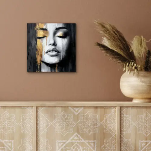 Gezicht - Vrouw - Penseelstreken - Abstract aluminium wit klein -sfeer4