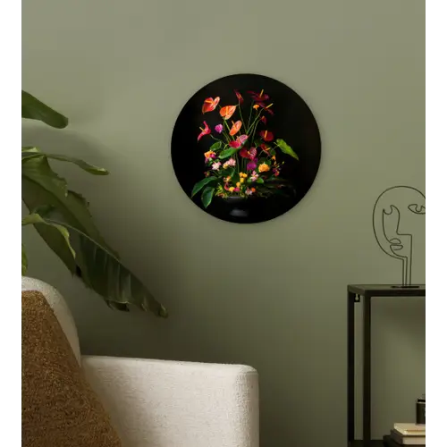 Bloemen - Vaas - Kleurrijk Wandcirkel plexiglas klein -sfeer3