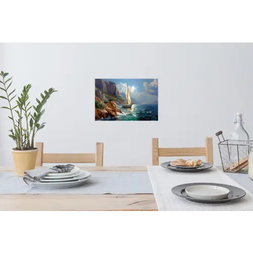 Zeilschip - Zee - Rotsen - Wolken Muursticker klein -eettafel