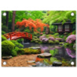 Kleurrijke Japanse Tuin tuinposter los doek klein -3d