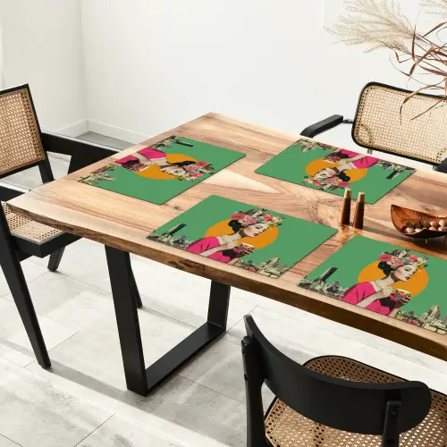 Retro - Vrouw - Stad - Zon Placemat vinyl groot -zzsfeer4_Kitchenyeah-website
