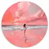 Roze - Surfen - Zee Wandcirkel kunststof plaat 5mm dik klein -3d