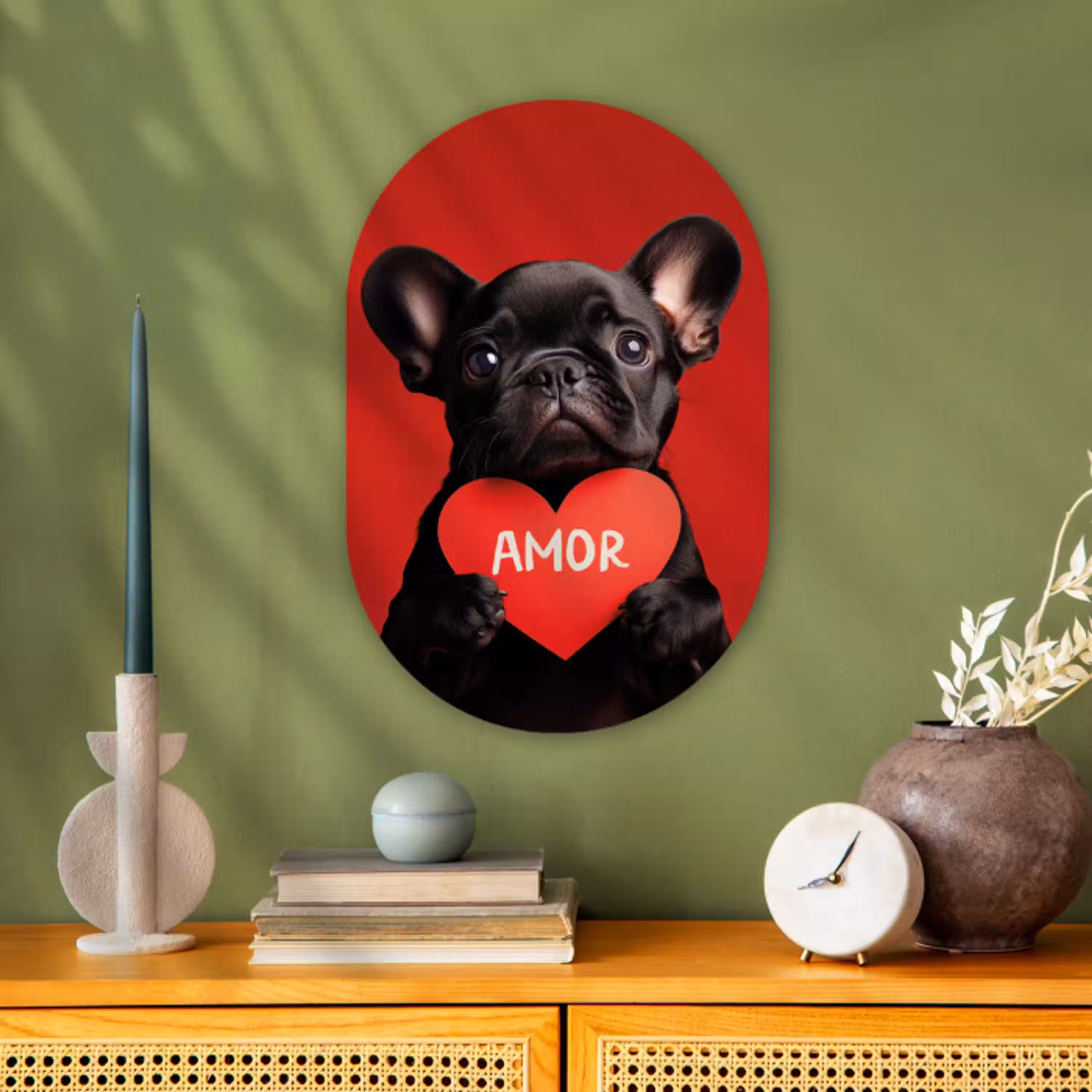 Amor - Hond  - Hartje - Rood Wandcirkel Ovaal Forex klein -sfeer2