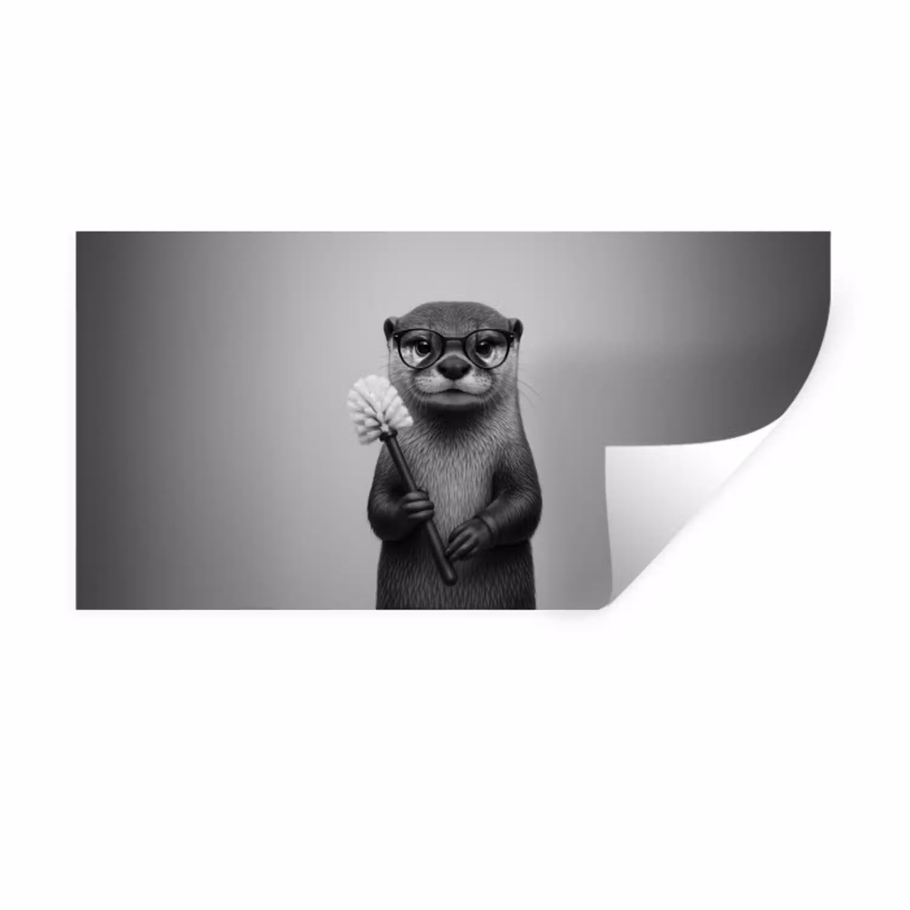 Otter - Wc-borstel - Bril - Zwart - Wit Muursticker klein -3d