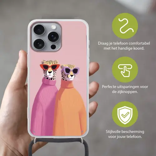 Jachtluipaarden - Zonnebrillen - Truien Hoesje iPhone 16 Pro Max met koord klein -sfeer2_NL