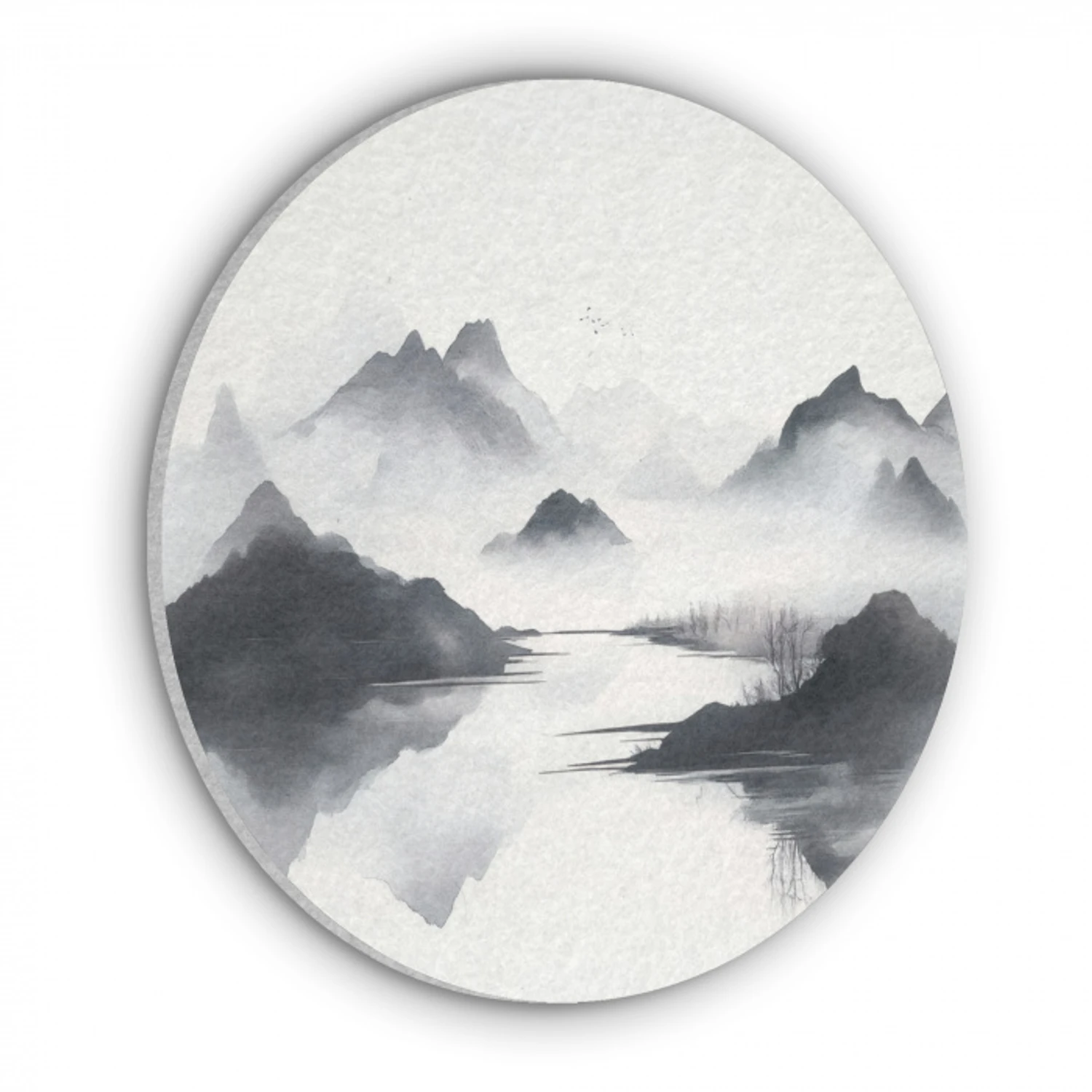 Bergen - Mistig - Water - Wit Akoestische PET Vilt - Rond klein -3d