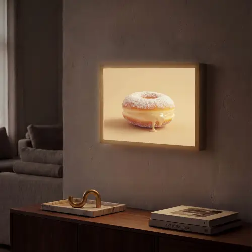 Donut - Romig - Poedersuiker - Beige Light Box met batterij (Wandlamp) middel -sfeer1