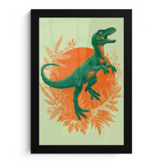 Dinosaurus - Groen - Planten - Cirkel fotolijst zwart zonder passe partout klein -3d