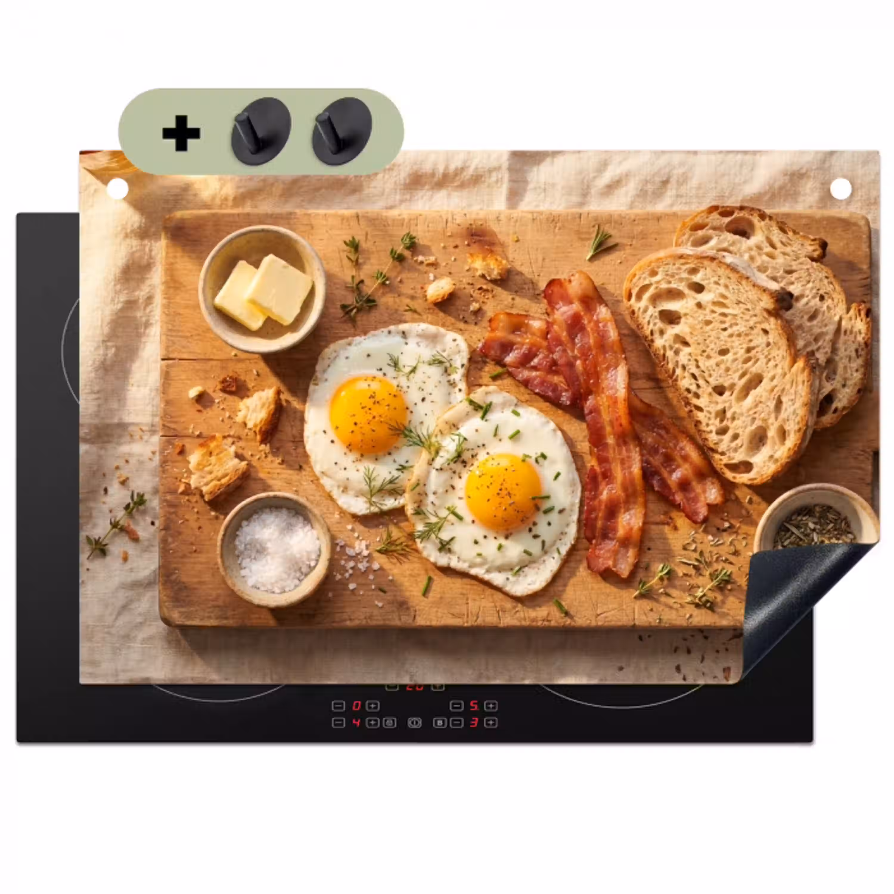 Eten - Ontbijt - Hout - Rustiek - Geel Inductie beschemer met haakjes klein -3d