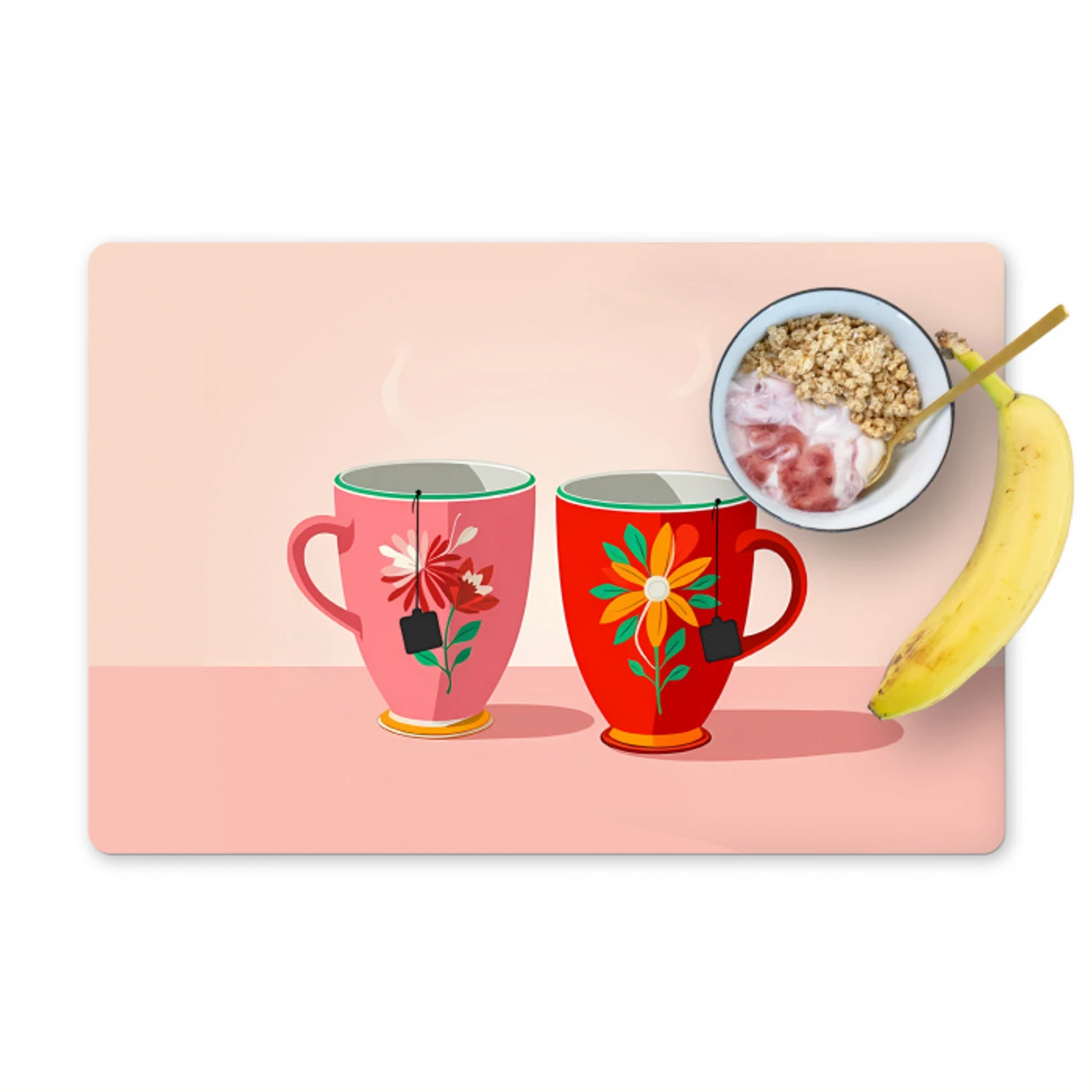 Theekopjes - Bloemmotieven - Roze - Theezakjes Placemat vinyl groot -zzzproduct_Kitchenyeah-website