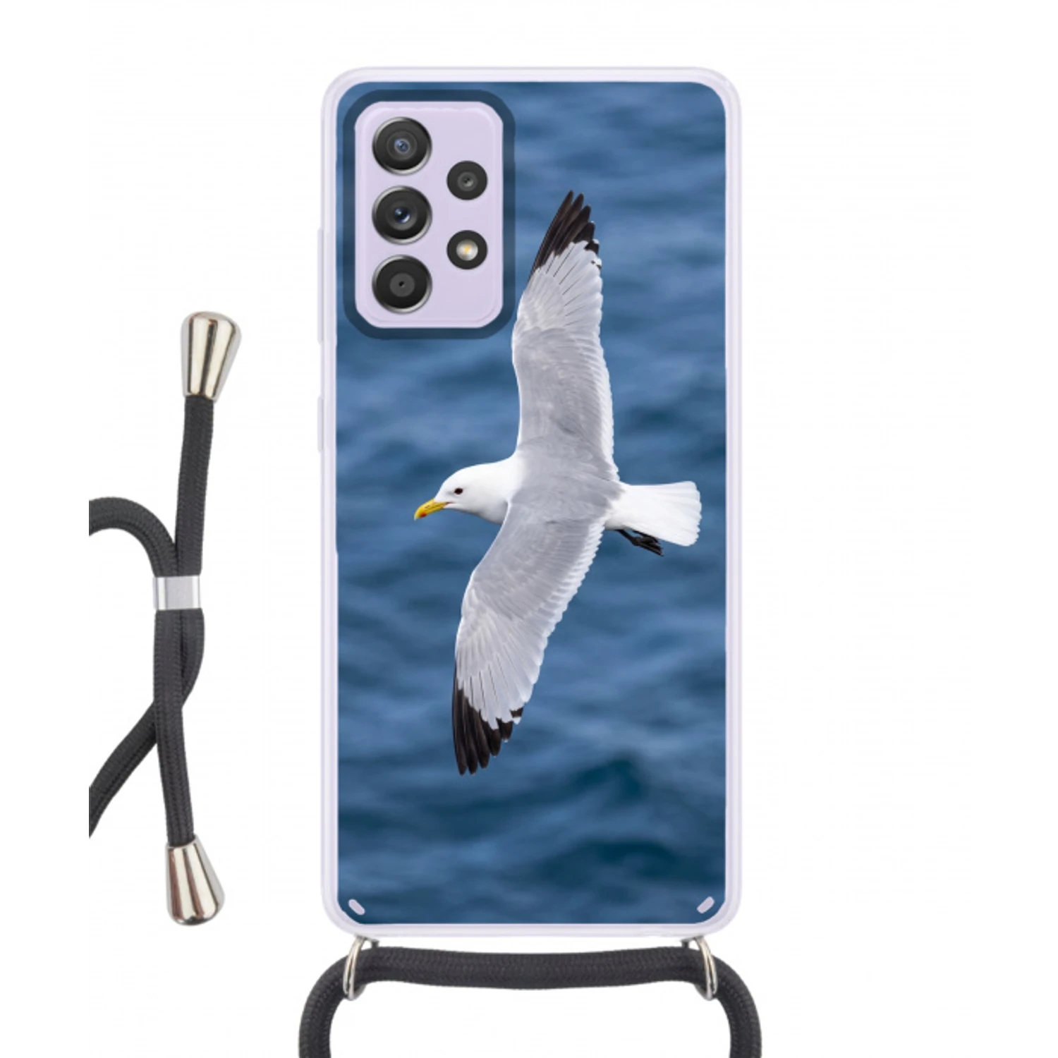 Zeemeeuw - Oceaan - Blauw Hoesje Samsung Galaxy A52 5G met koord klein -3d