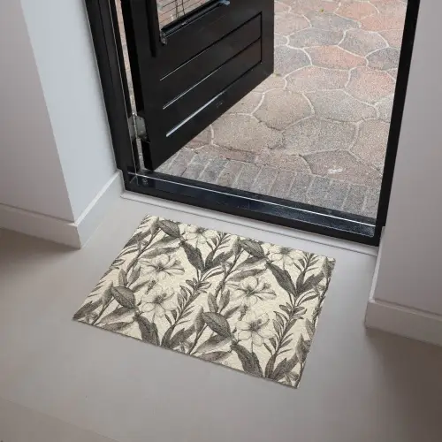 Klassiek - Botanisch - Zwart - Beige Deurmat klein 898 -sfeer5