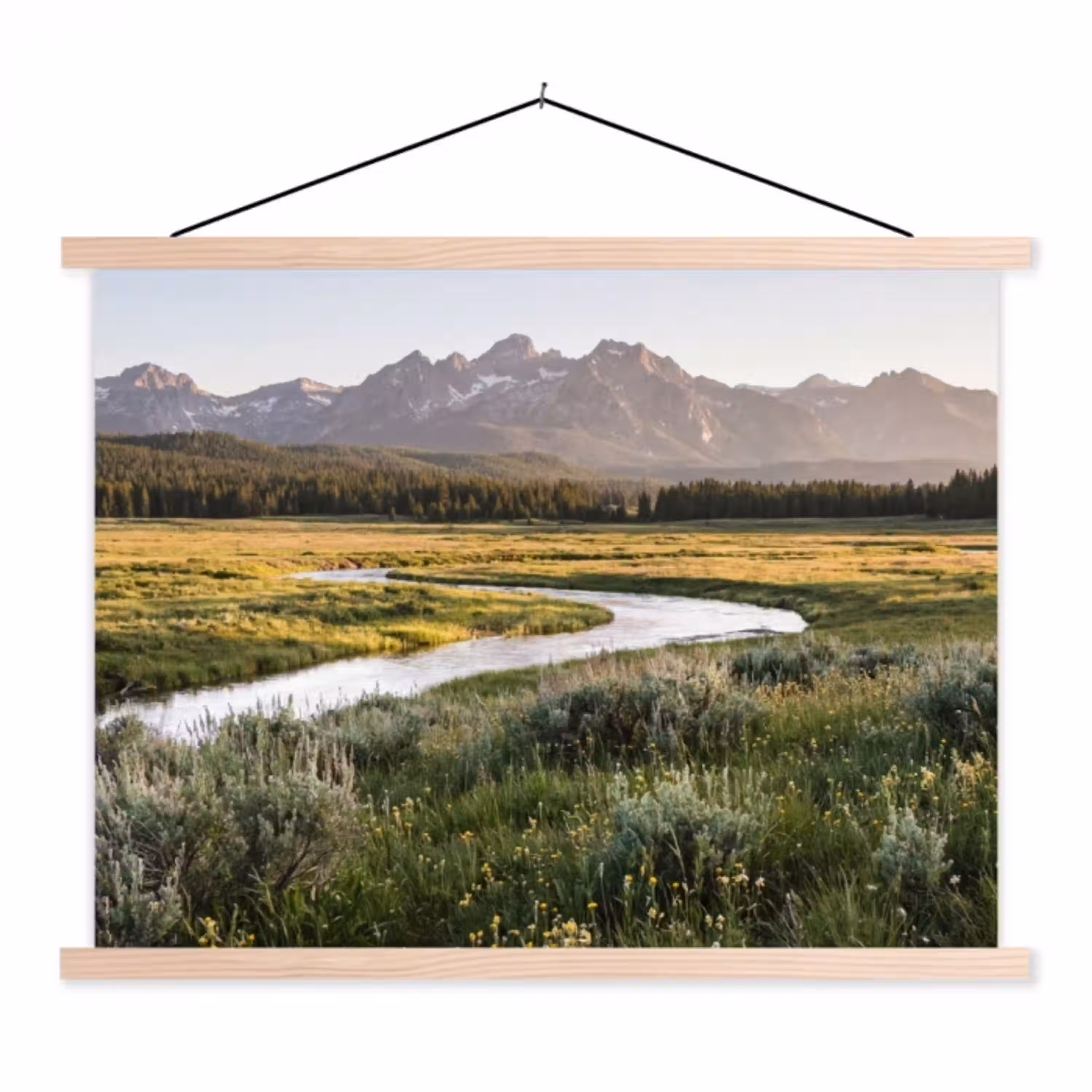 Berglandschap - Rivier - Bos textielposter latten blank klein -3d