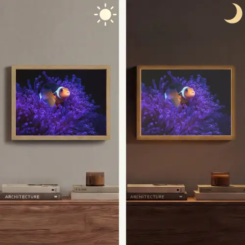 Koraal - Vis - Oranje - Zee Light Box met batterij (Wandlamp) middel -sfeer3