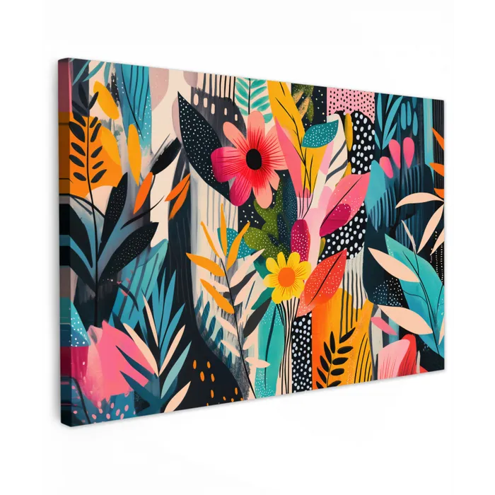 Schilderij - Abstract - Bloemen - Roze canvas 2cm klein -z3d