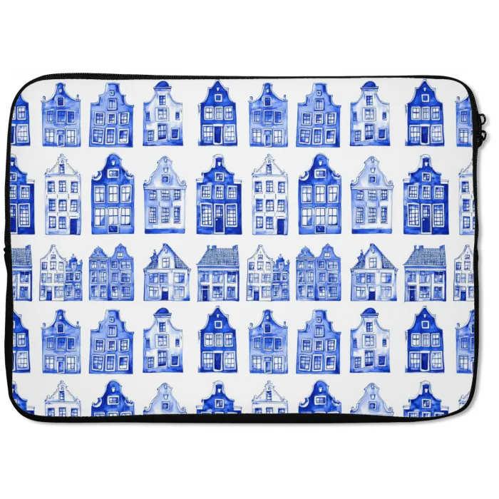 Patroon - Huizen - Blauw laptophoes neopreen klein 279 -zkaufland3dotto
