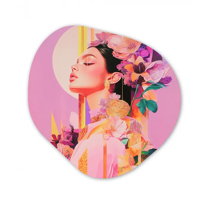Vrouw - Bloemen - Paars - Abstract Wandcirkel Organisch Forex 3mm klein -3d