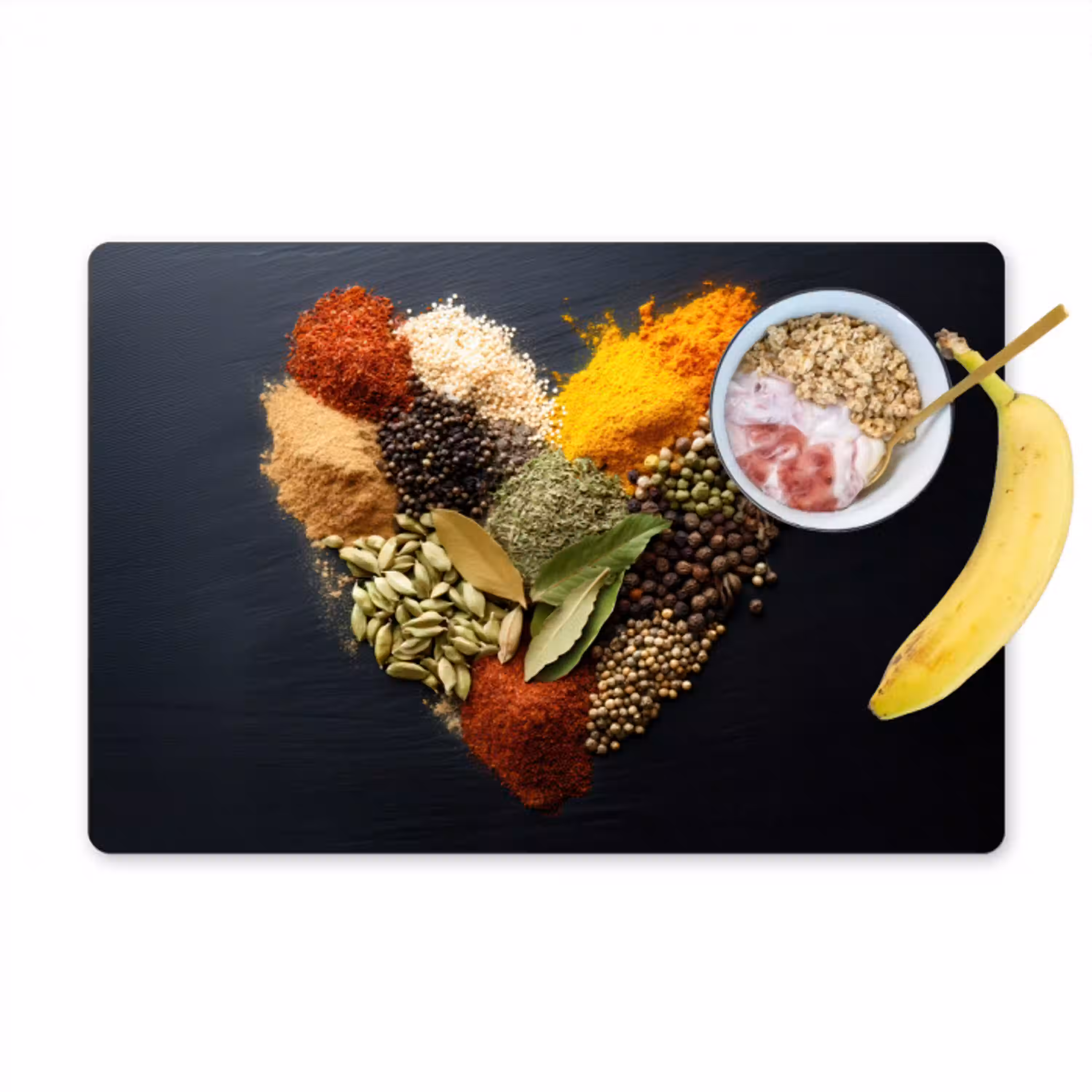 Specerijen - Mix - Hartvorm - Zwart Placemat vinyl groot -zzzproduct_Kitchenyeah-website
