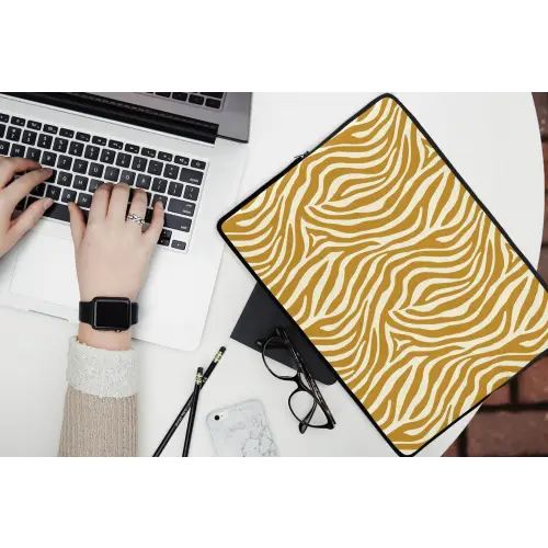 Zebra - Klassiek - Oker - Geel laptophoes neopreen klein 279 -bureau