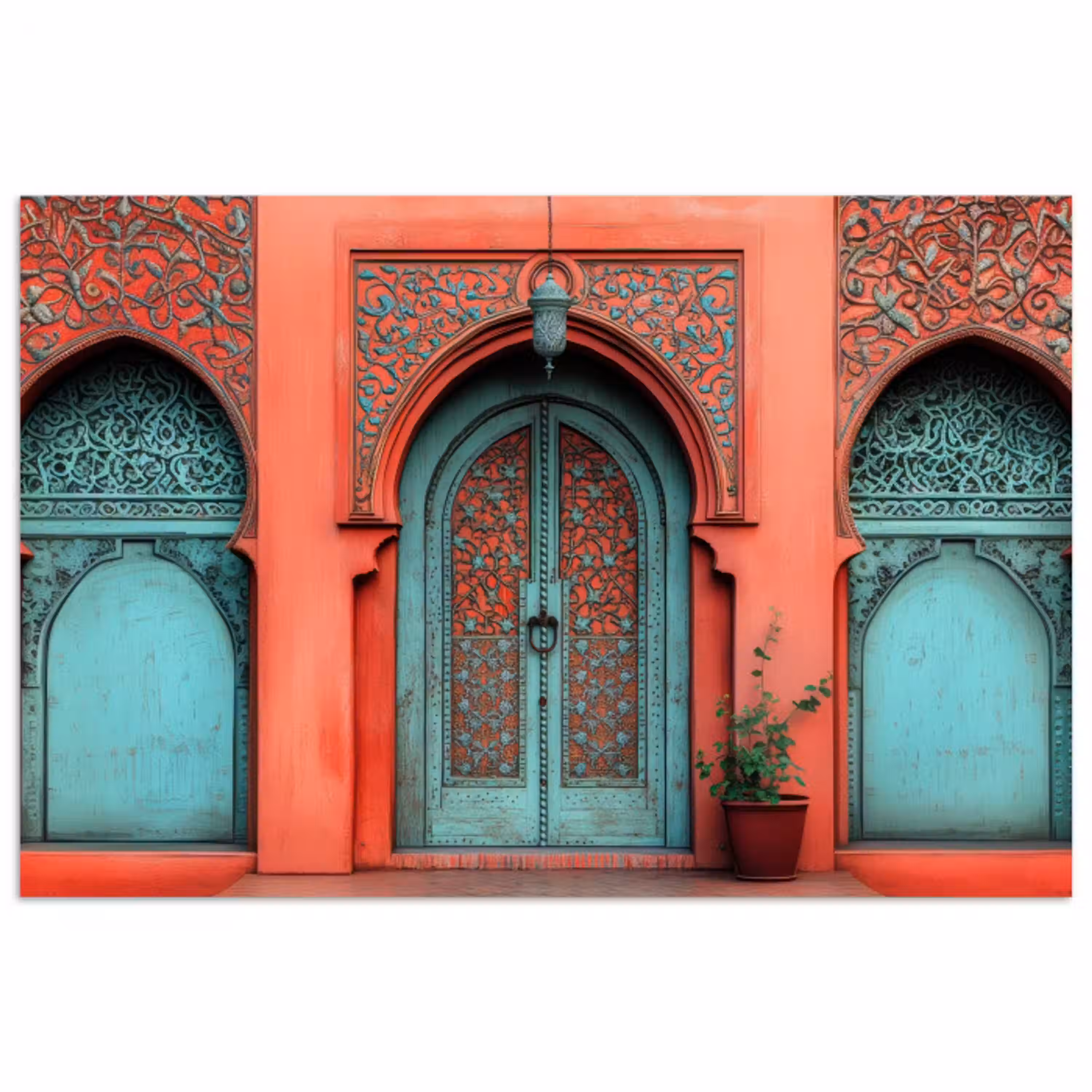 Lantaarn - Deur - Turquoise poster papier klein -3d