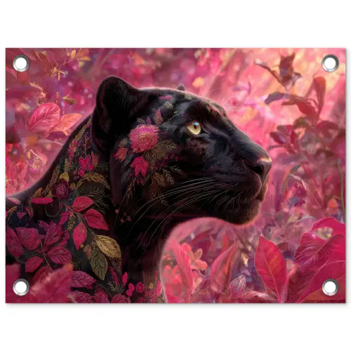 Luipaard - Bloemen - Roze tuinposter los doek klein -3d