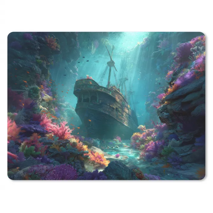 Schip - Hout - Koraalriffen - Zonlicht muismat rubber klein -3d
