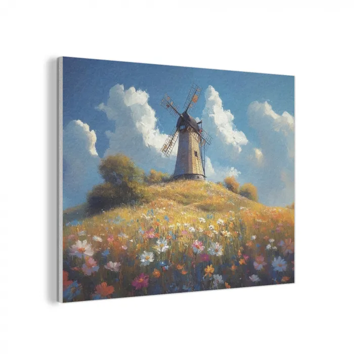 Windmolen - Heuvel - Bloemen - Kleurrijk PET vilt klein -3d