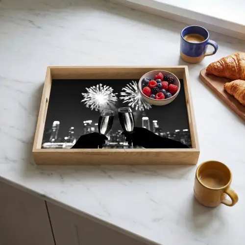 Vuurwerk - Proosten - Skyline - Champagne Dienblad Rechthoek middel -sfeer2