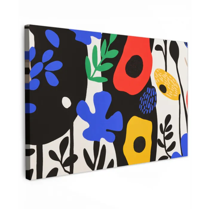 Bloemen - Bladeren - Abstract - Zwart Tuinposter op houten frame 2 cm dik klein -3d