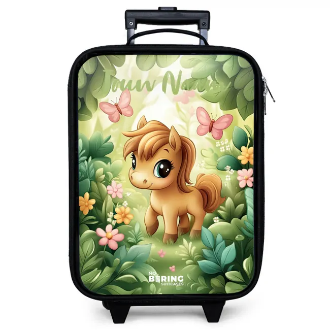 Paard - Bloemen - Vlinders Kinderkoffer - Zwart klein -zzz_website3d