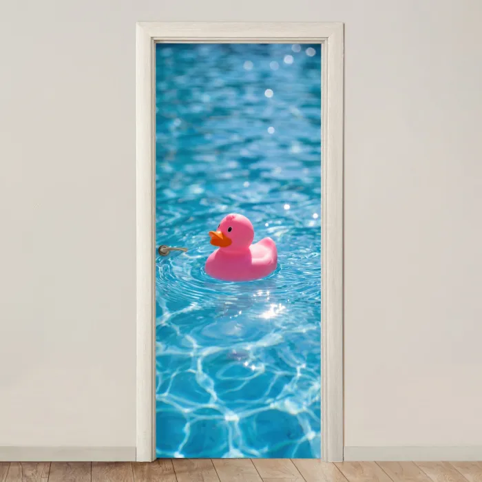 Badeend - Dobberend - Roze deurposter klein -3d_beige