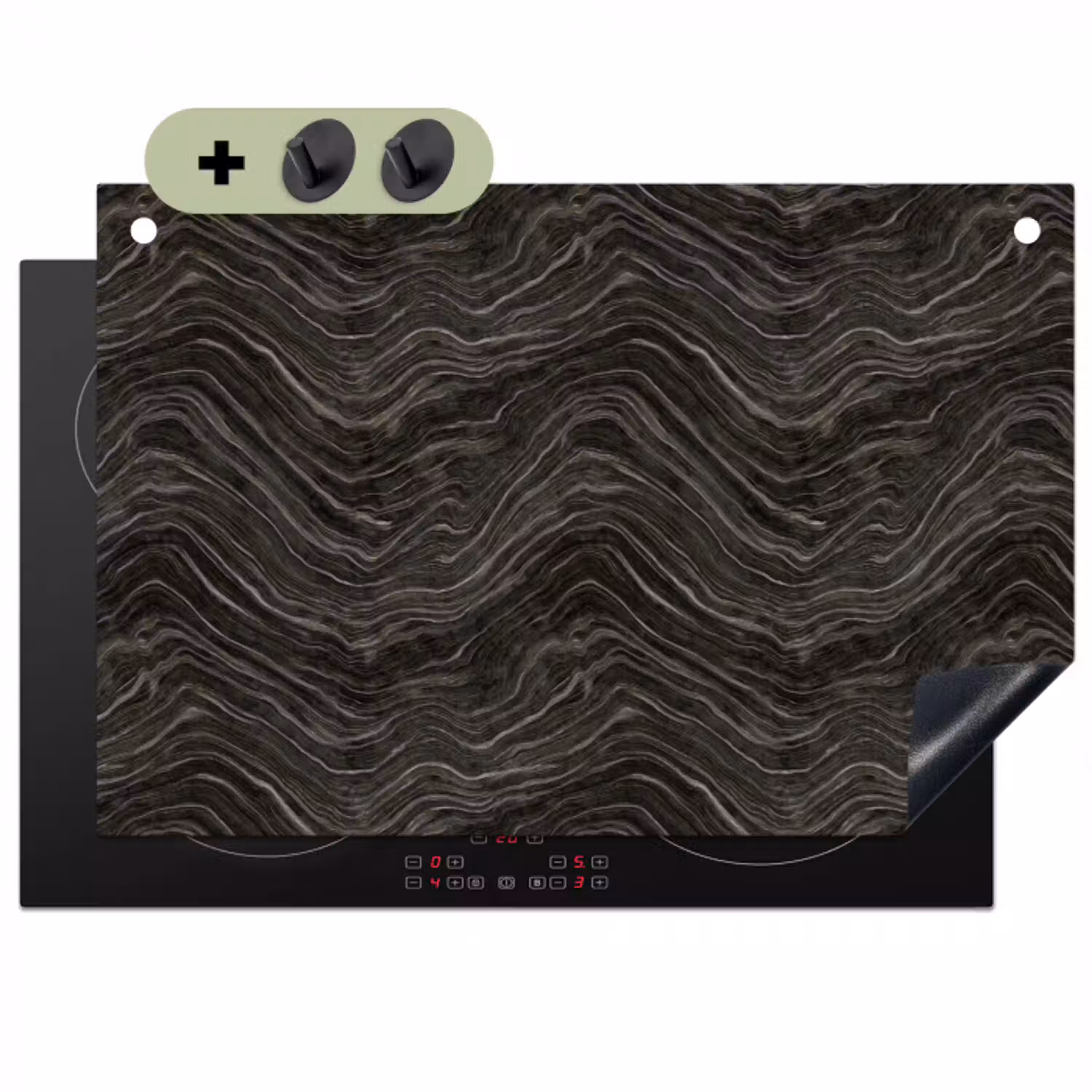 Patroon - Contrast - Antraciet Inductie beschemer met haakjes klein 777 -3d