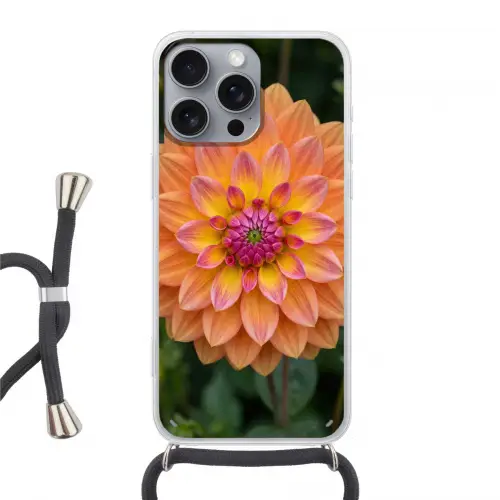 Dahlia - Bloem - Oranje Hoesje iPhone 16 Pro Max met koord klein -3d