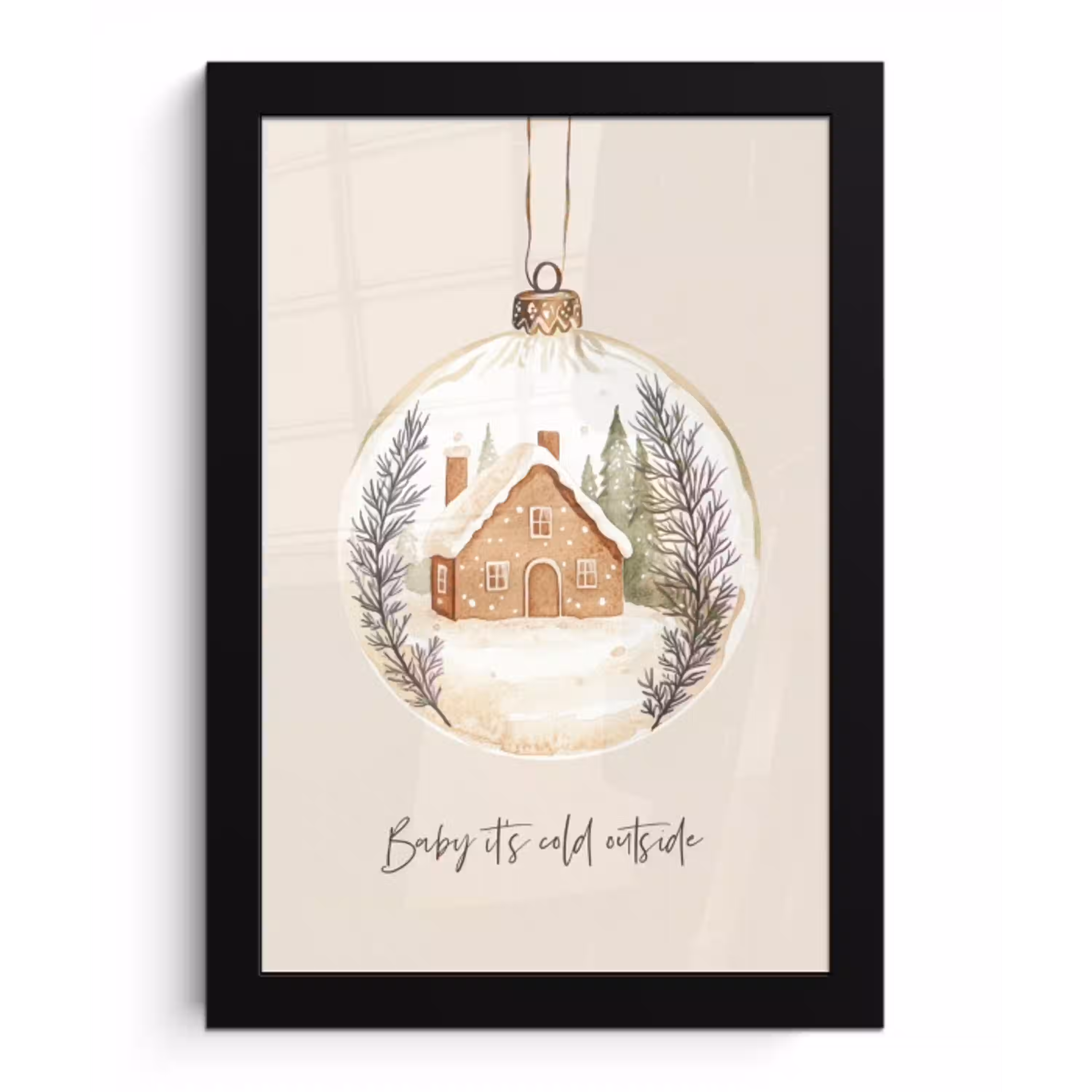 Quote - Winter - Kerst - Beige - Kerstbal fotolijst zwart zonder passe partout klein -3d