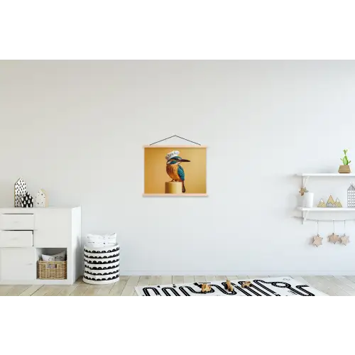 Ijsvogel - Pilaar - Koksmuts - Vogel textielposter latten blank klein -kinderkamer