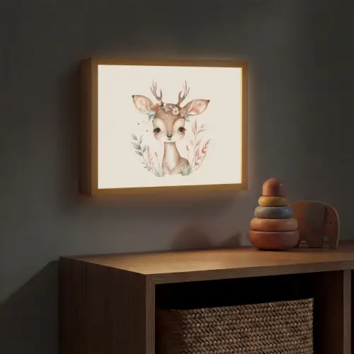 Hert - Bohemian - Bloemen - Bosdieren Light Box met batterij (Wandlamp kind) middel -sfeer5_kind