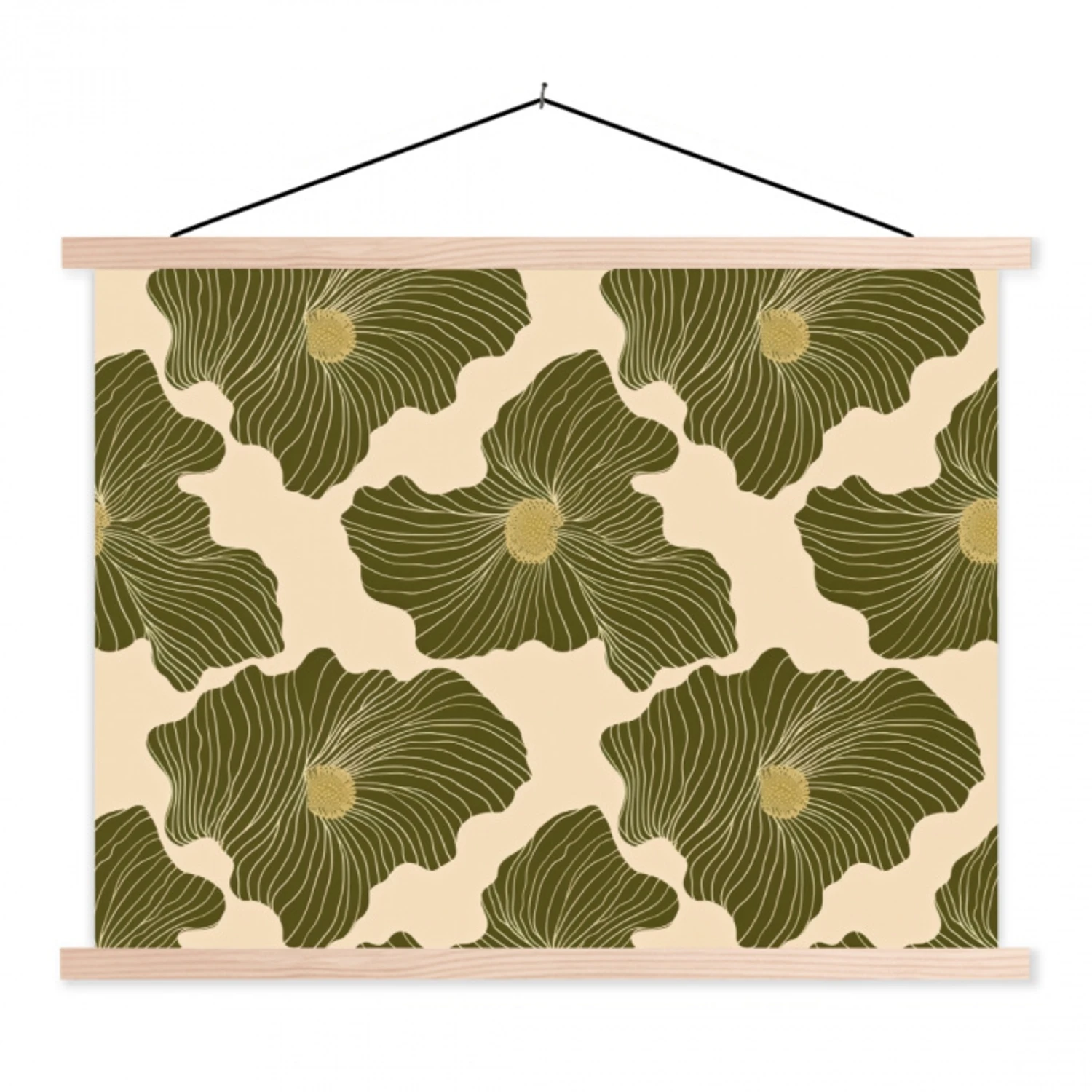 Modern - Abstract - Groen textielposter latten blank klein 122 -3d
