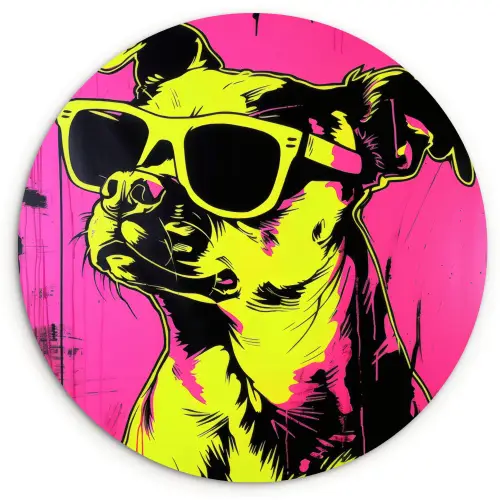 Hond - Zonnebril - Roze - Art Wandcirkel plexiglas klein -3d