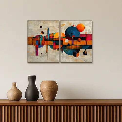 Kleurrijk - Geometrisch - Abstract - Aesthetic Canvas - Meerluiken 2 luik klein -sfeer3