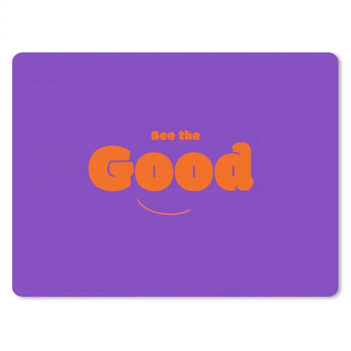See the good - Oranje - Paars - Smiley muismat rubber klein -3d