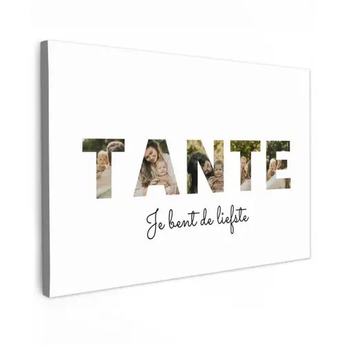 Tante - Lettercollage Tuinposter op houten frame 2 cm dik klein -3d
