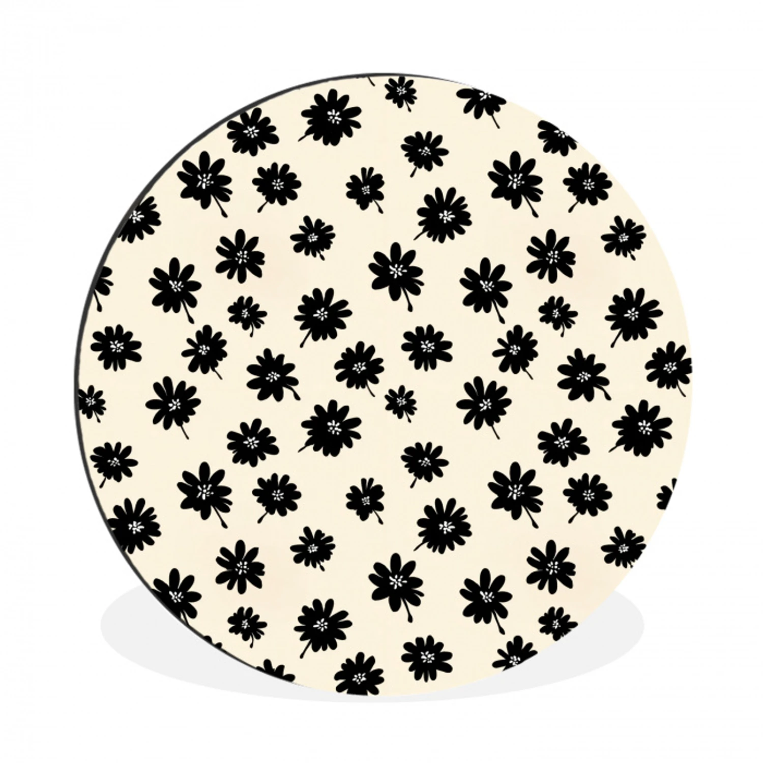 Madeliefjes - Grafisch - Zwart - Beige Wandcirkel aluminium klein 190 -3d