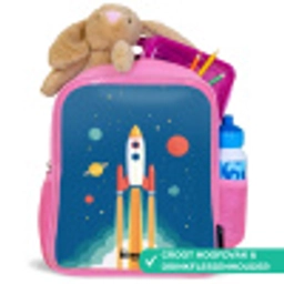 Raket - Planeet - Sterren - Veelkleurig Kinderrugzak - Roze middel -inhoud_NL
