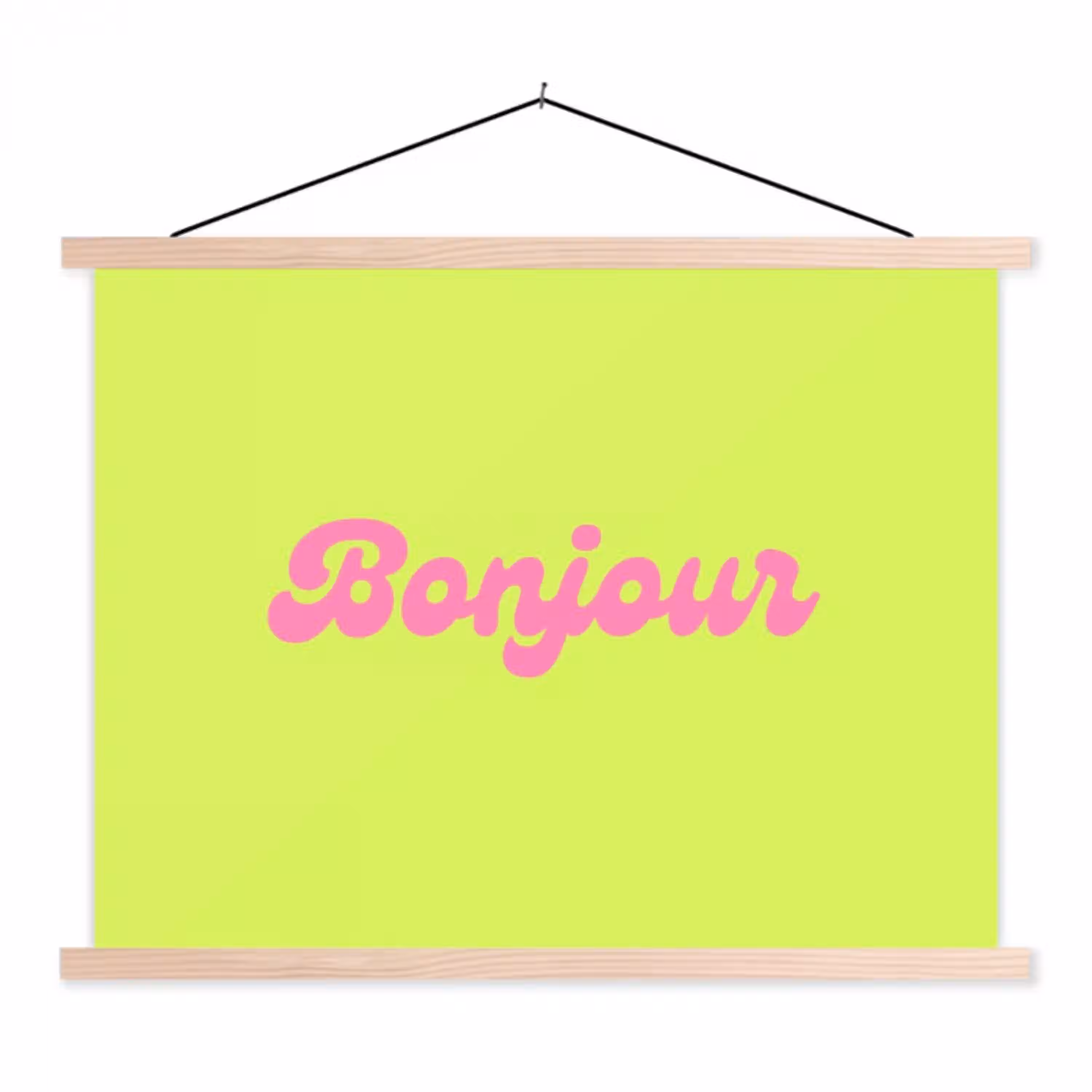 Groen - Roze bonjour - Retro textielposter latten blank klein -3d