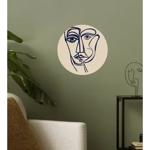Minimalistisch - Lijnillustratie - Beige - Donkerblauw Wandcirkel behangsticker klein -sfeer2