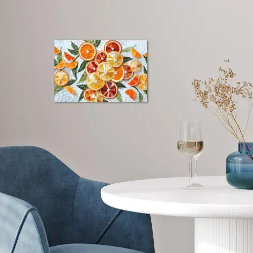 Schijfjes - Fruit - Oranje - Mozaïek poster papier klein -sfeer3