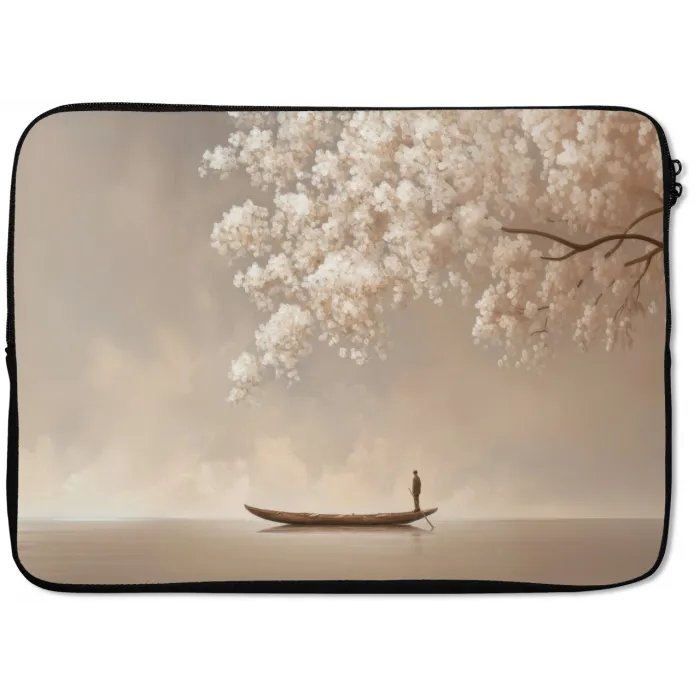 Bloesems - Wit - Boot - Minimalistisch laptophoes neopreen klein -zkaufland3dotto