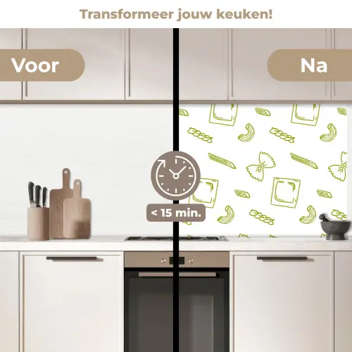 Pasta - Groen - Wit - Patroon keuken achterwand 2 middel -voor-na2_NL