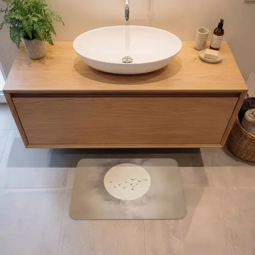 Vogel - Beige - Japandi Badmat klein -sfeer1