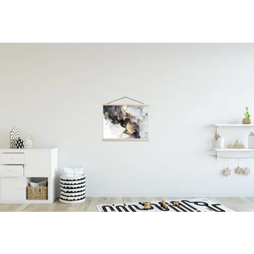 Marmer - Goud - Abstract - Zwart Wit - Luxe textielposter latten blank klein -kinderkamer